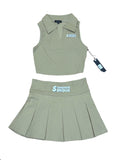 Slim Fit Crop Top Pleated Mini Skirt Set