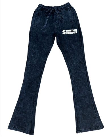 Ashy Black Acid Wash Puffer Print Stack Joggers