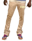 Cream Acid Wash Puffer Print Stack Joggers
